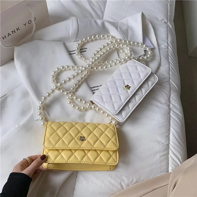 Ladies Luxury Handbags Girls Fashion Pearl Hand Bags Women Purses Elegant Leather Chain Belt Bag Mini Coin Crossbody Bag