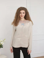 GuliriFei Women’s Loose Hoodies Bow Embroidery Long Sleeve Oversized Sweatshirts Streetwear Aesthetic Pullover Tops