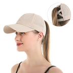 Summer Sun Hat Women Cross Ponytail Baseball Cap Outdoor Sport Hat Breathable Quick-Dry Sun Hat Camping Hiking Running Golf Caps