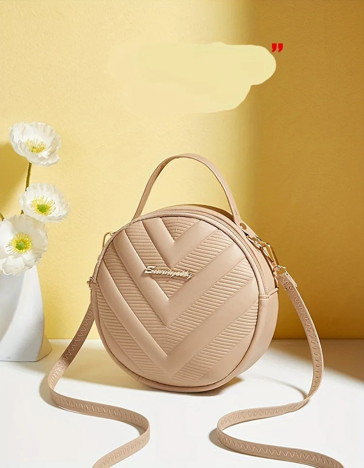 Chic Circle Crossbody Purse for Women - V-Quilted  Detachable Strap  Interior Pockets for Daily Use
