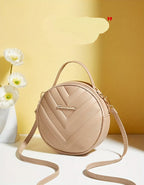 Chic Circle Crossbody Purse for Women - V-Quilted  Detachable Strap  Interior Pockets for Daily Use