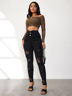 Pencil Pants Jeans Women Pencil Pants Bodycon High Waist Casual Long Pant Sheath Denim Trousers Tie Y2k Trouser Spring 2024
