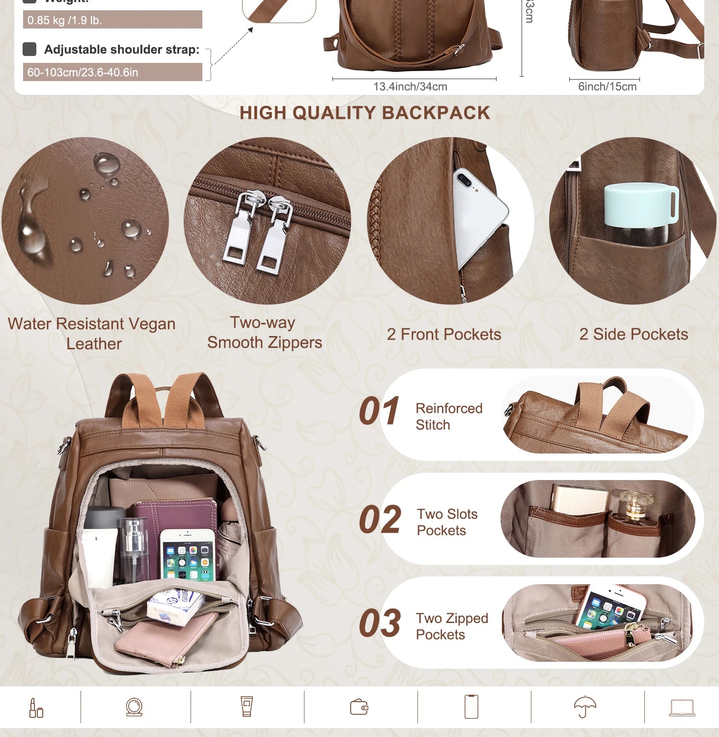 Backpack Purse for Women,VASCHY Fashion Faux Leather Anti-theft Backpack Purse Small for Ladies Bookbag Purse with Vintage Weave