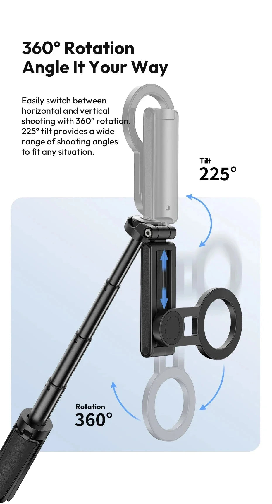 Magnetic Phone Tripod Wireless Phone Grip Selfie Stick Desktop Tripod for iPhone 16 15 14 13 12 Pro Max For Samsung phone holder