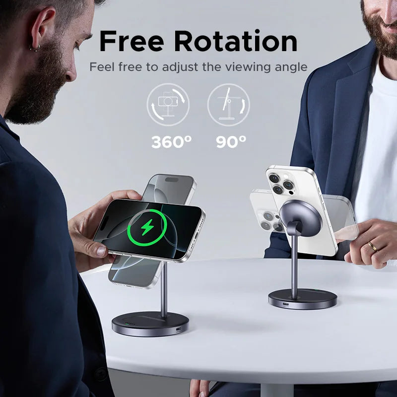 Magnetic Wireless Charger Stand 20W Max 2-in-1 Charging Stand For iPhone 16 15 Pro Max/iPhone 14/AirPods Fast Charger