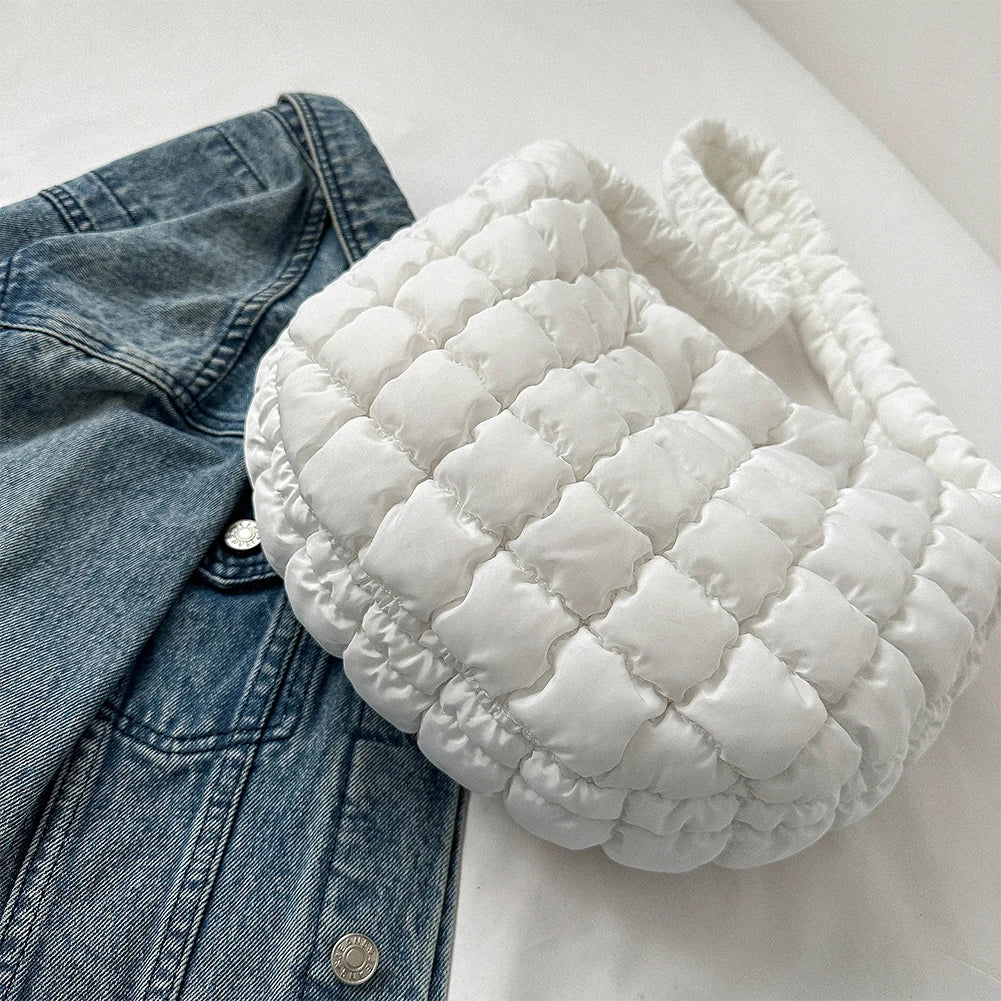 Ladies Quilted Pleated Sling Bag Solid Color Cloud Tote Bag Versatile Quilted Cloud Purse Large Capacity Commuting Bags