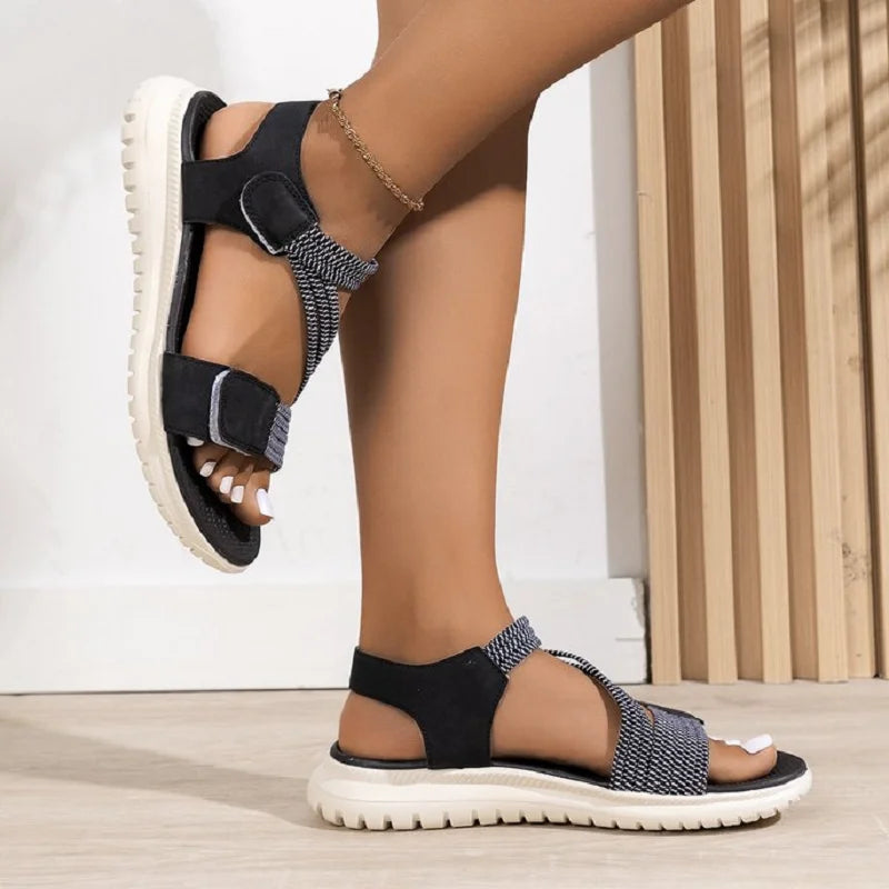 High Quality Brand Women's Sandals Hot Selling 2025 Summer New Elastic Band Fashionable Flat Casual Outdoor Sandals for Women
