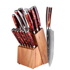 Kitchen Knife Set 15-Piece With Wooden Block,Laser Damascus Pattern Steel Professional Chef's Knife,With Scissor Sharpening Rod