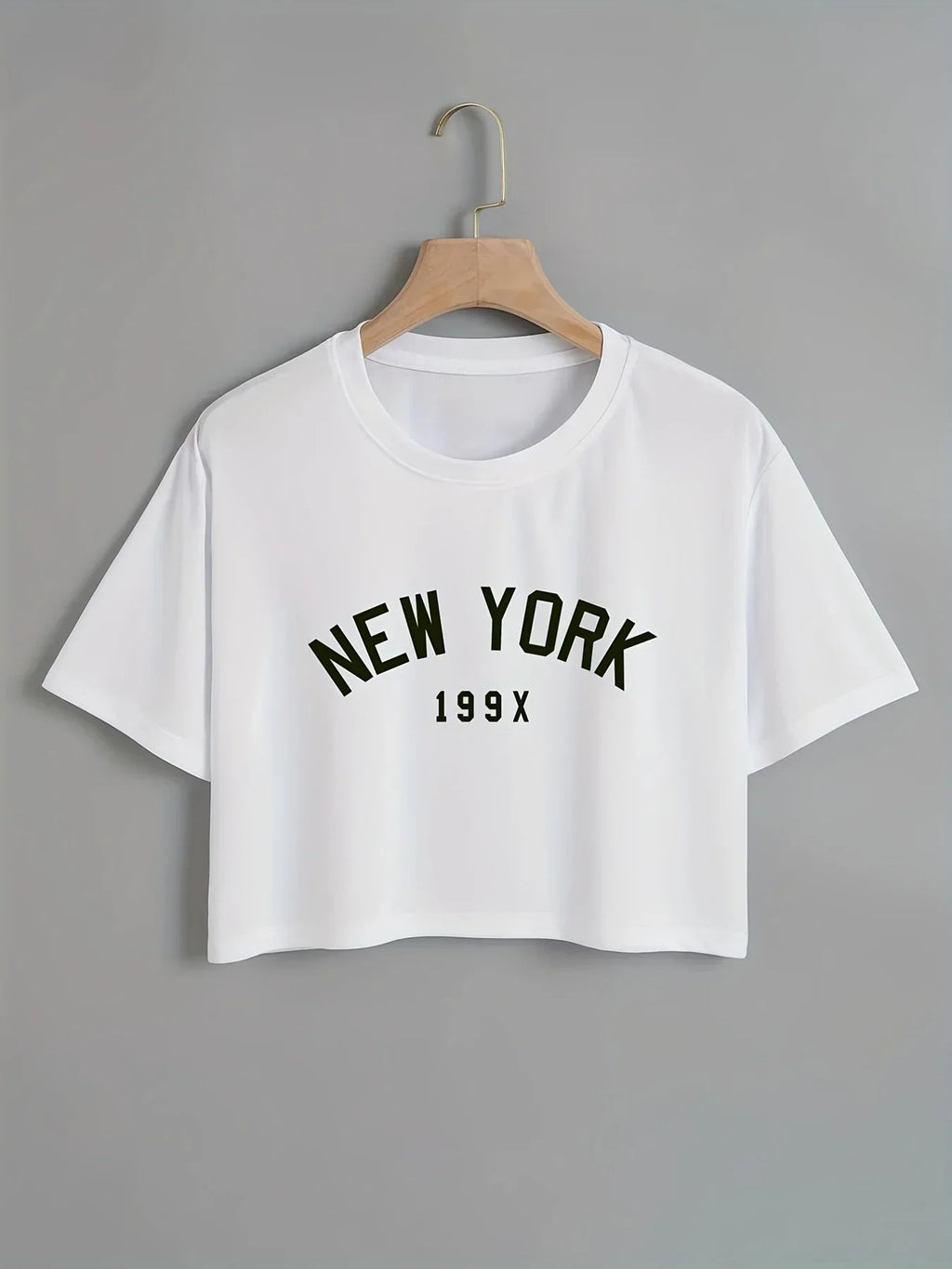 Short sleeved casual women's round neck T-shirt with New York letter print, spring and summer clothing