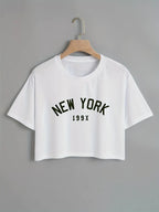 Short sleeved casual women's round neck T-shirt with New York letter print, spring and summer clothing