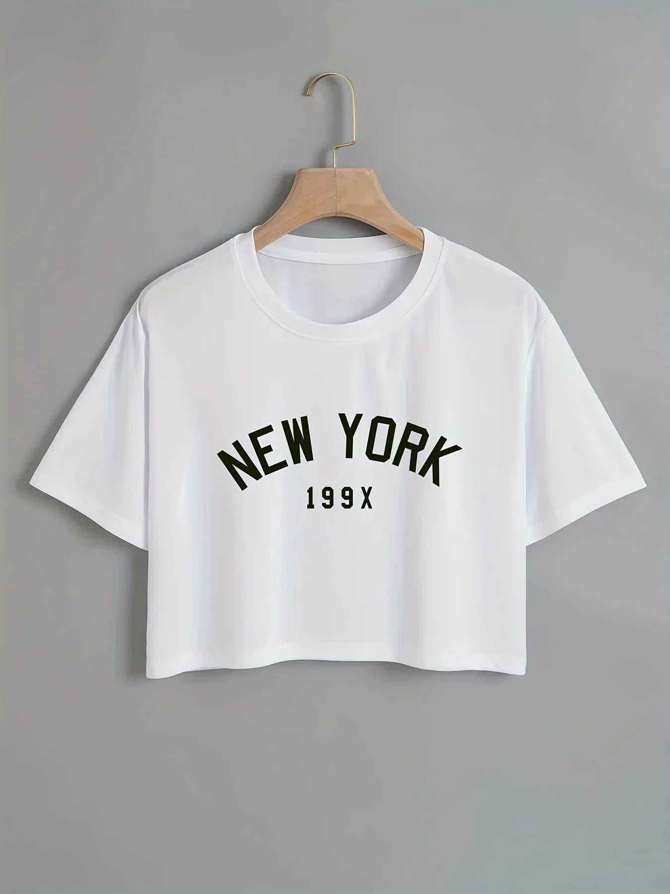 Short sleeved casual women's round neck T-shirt with New York letter print, spring and summer clothing