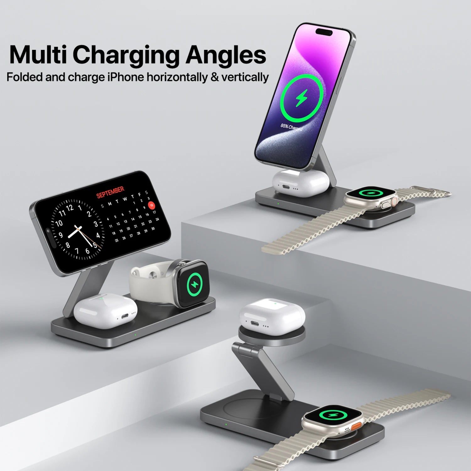 3 in 1 Qi2 Magnetic Wireless Charger For iPhone 16 15 14 13 12 Fast Charging Station For  iWatch 10 9 8 7 6 5  Airpods Pro