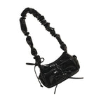 Stylish Casual Pleated Shoulder Bag with Novelty Bowknot PU Leather Handbag Purse for Female