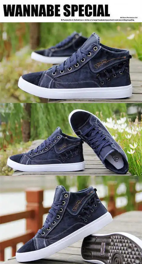 Men's Canvas Shoes Flat High-top Vulcanized Shoes Men's Sneakers Men's Black Casual Canvas Shoes Men's Shoes Sneakers
