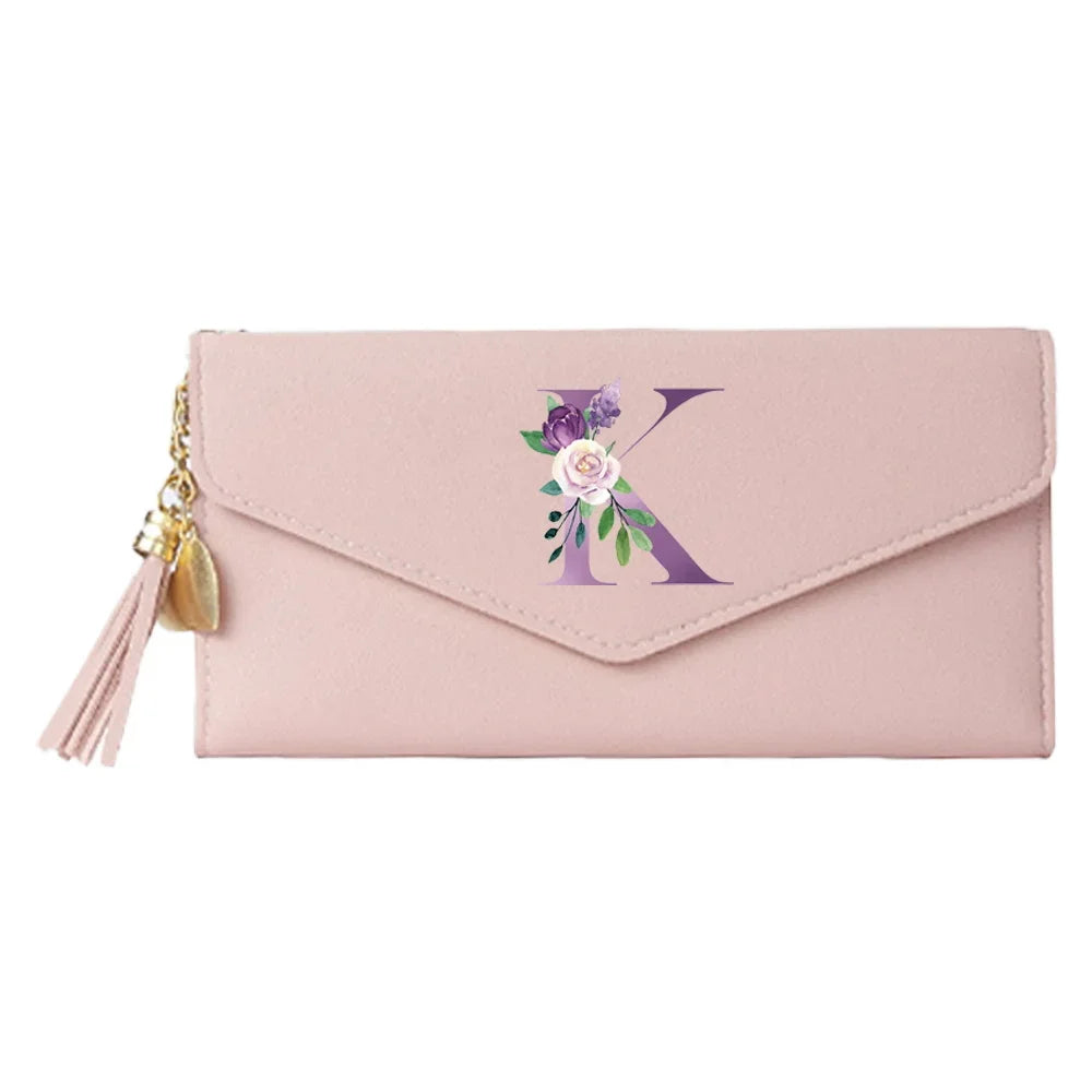 Ladies Wallet Coin Purse Card Holders Clutch Storage Bag Women's Bag Purple Letter Print Pattern PU Leather Long Wallets