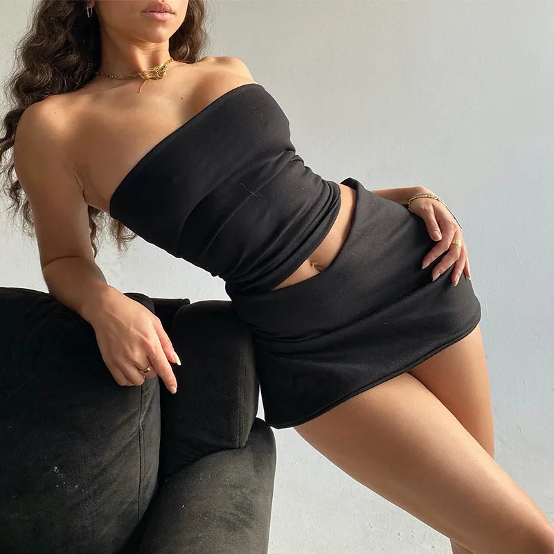 Dulzura Women 2025 Spring Tube Tops Mini Skirts Party Club Two Piece Matching Sets Vacation Outfits Wholesale Items For Business