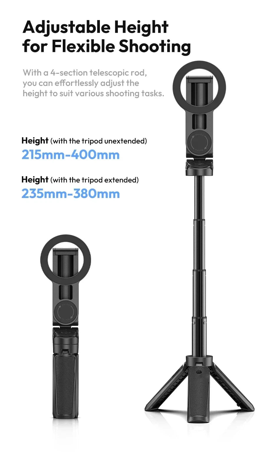 Magnetic Phone Tripod Wireless Phone Grip Selfie Stick Desktop Tripod for iPhone 16 15 14 13 12 Pro Max For Samsung phone holder