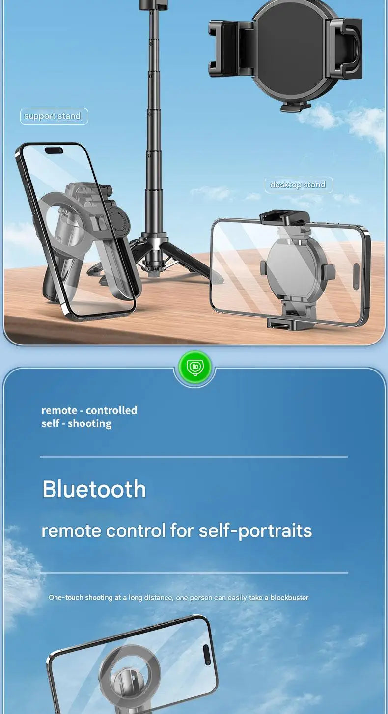 Upgraded Multi-Function Foldable Magnetic Phone Holder Selfie Stick, DSLR-Style Rotation Tripod Portable Remote ControlUpgraded