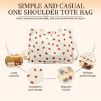 Tote Bag Cute Strawberry Patched Purse for Women Fabric Large Capacity Tote Purse Enduring Tote Bag with Adjustable Shoulder