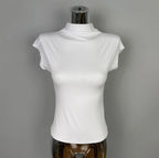 Female Streetwear Basics Versatile Tops Women Sexy Turtleneck Short Sleeve T-Shirts Solid Slim Fit Summer Causal Tees Shirts