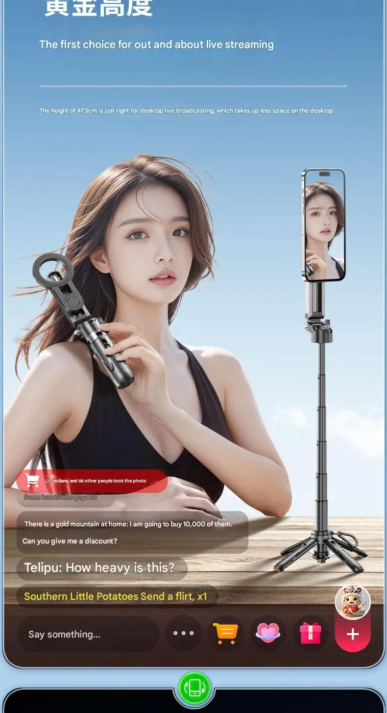 Upgraded Multi-Function Foldable Magnetic Phone Holder Selfie Stick, DSLR-Style Rotation Tripod Portable Remote ControlUpgraded