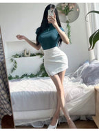 Female Streetwear Basics Versatile Tops Women Sexy Turtleneck Short Sleeve T-Shirts Solid Slim Fit Summer Causal Tees Shirts