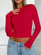 Womens Long Sleeve Shirts Basic Spring Crop Tops Fall Fashion Layering Slim Fitted Y2k Tops