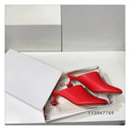 Square Toe Elegant Women Slippers Fad Mid Heels Leather Sandals Mule Shoes Trend Spring Designer Dress Femme Chaussures