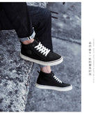 Men's High-Top Canvas Sneakers Slip-On Lace-Up Casual All-Black Basic Skate Shoes for Students Flat Sole Comfortable Sport Shoes