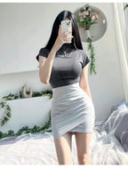 Female Streetwear Basics Versatile Tops Women Sexy Turtleneck Short Sleeve T-Shirts Solid Slim Fit Summer Causal Tees Shirts