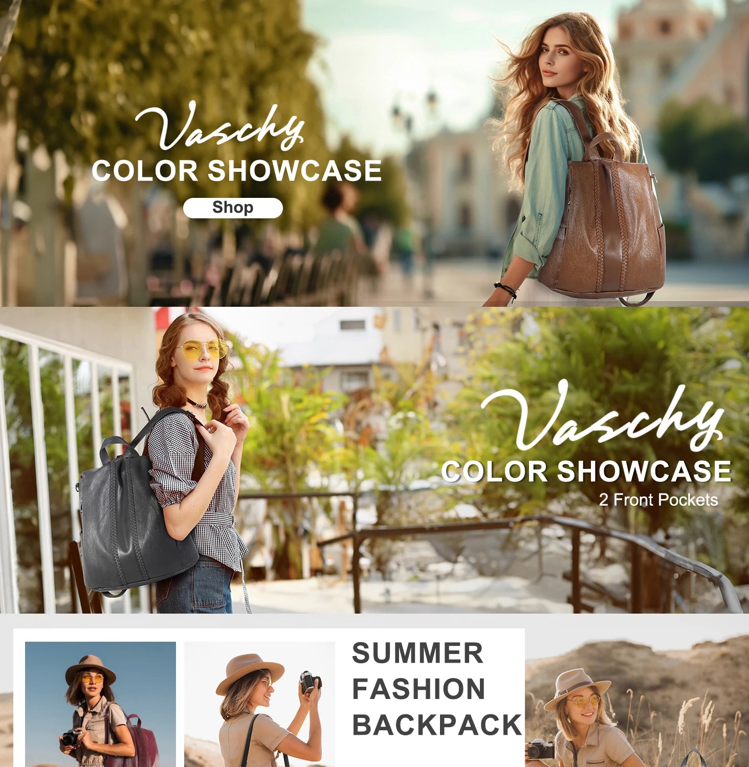 Backpack Purse for Women,VASCHY Fashion Faux Leather Anti-theft Backpack Purse Small for Ladies Bookbag Purse with Vintage Weave