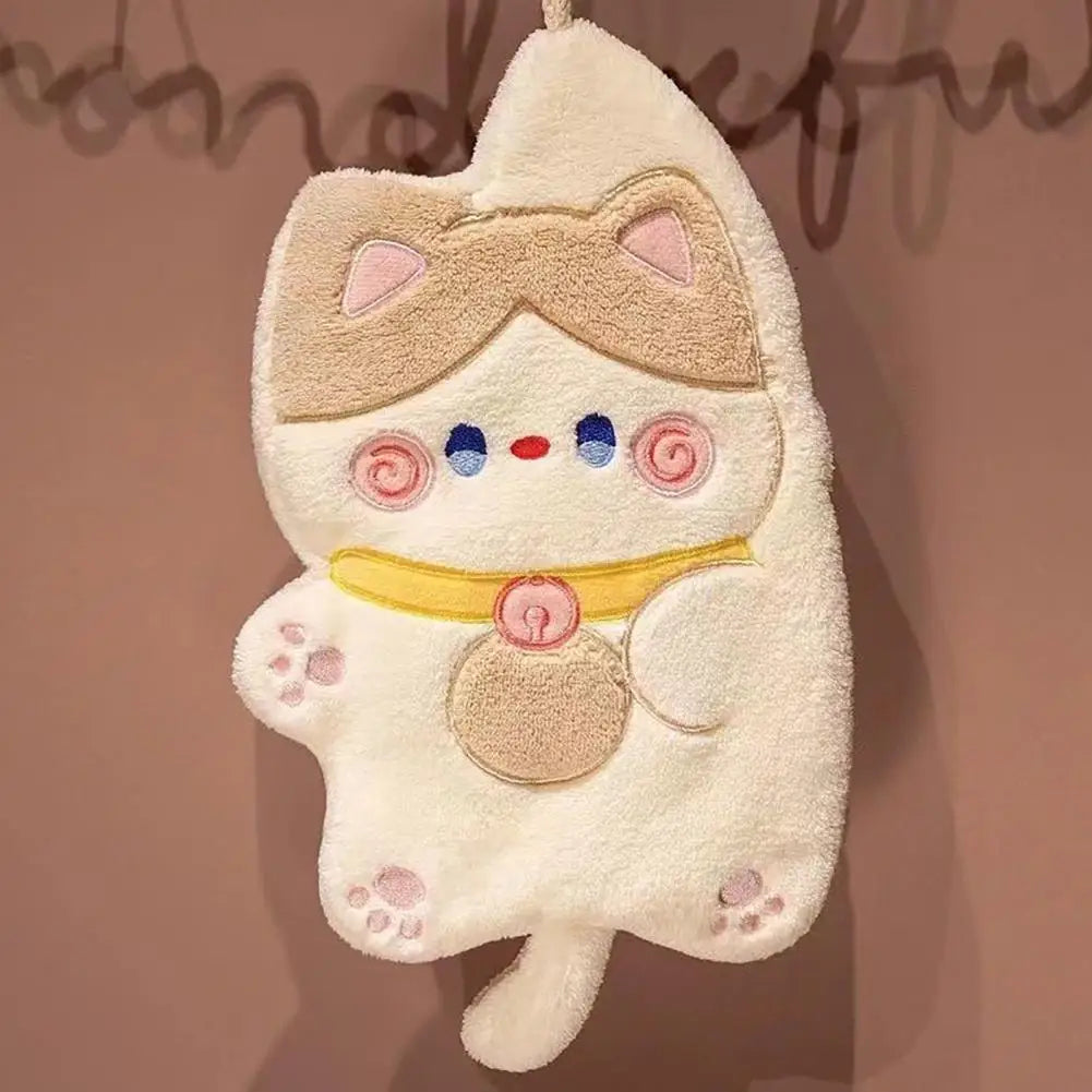 Kitchen Hand Towel Cartoon Cat Shape Highly Water Absorbent Face Washing Towel Coral Fleece Hanging Towel Home Decoration