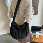Ladies Quilted Pleated Sling Bag Solid Color Cloud Tote Bag Versatile Quilted Cloud Purse Large Capacity Commuting Bags