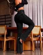Sexy Elegant New Fashion 2024 Casual Female Trouser Bottom Back Shirred Button Front High Waist Jeans