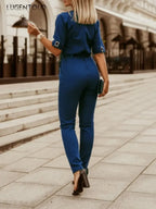 Women Suit Short Sleeve Jumpsuit Slim Fit Fashion Office Lady Spring Summer Elegant Solid Button Sexy High Waist Jumpsuits