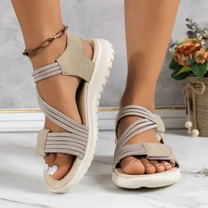 High Quality Brand Women's Sandals Hot Selling 2025 Summer New Elastic Band Fashionable Flat Casual Outdoor Sandals for Women