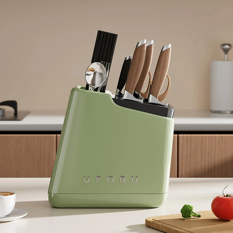 UFORU Multi-function knife rack kitchen knives tableware drain storage household trapezoidal integrated plastic storage rack