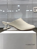 Square Toe Elegant Women Slippers Fad Mid Heels Leather Sandals Mule Shoes Trend Spring Designer Dress Femme Chaussures