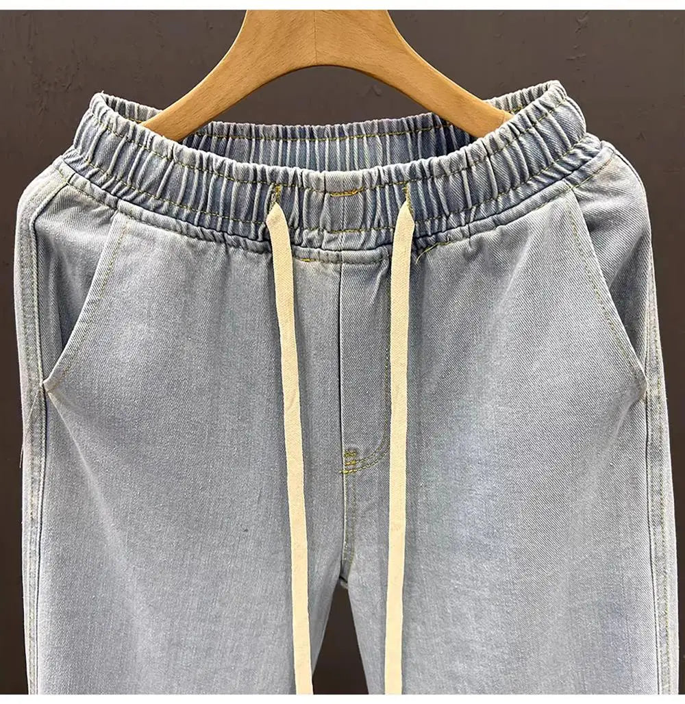 Men's Casual Loose Straight Leg Jeans Thin Wear Resistant Spring Autumn Vintage Workwear Durable Cotton Denim Trousers