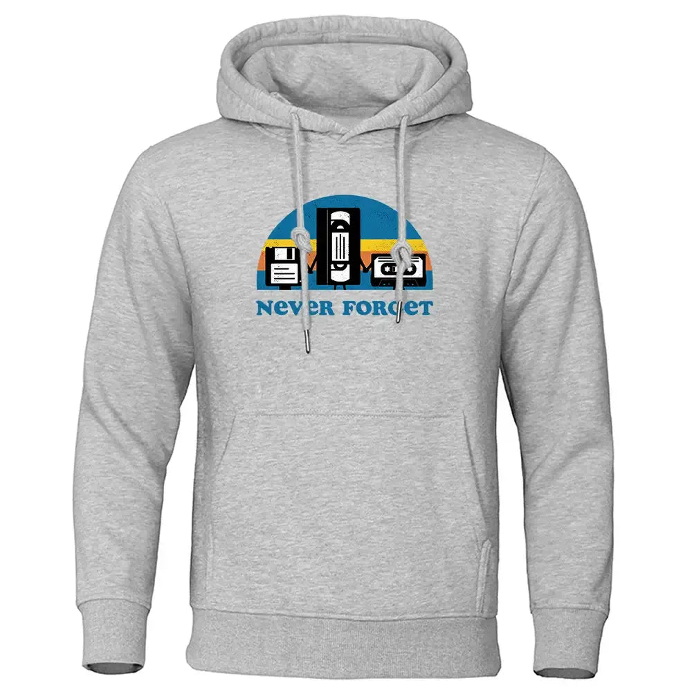 Never Forget The Old Radio Men Clothes Comics Hoodie Long Sleeves Vintage Crewneck New Hoodies Autumn Fleece Loose Hoody Mens