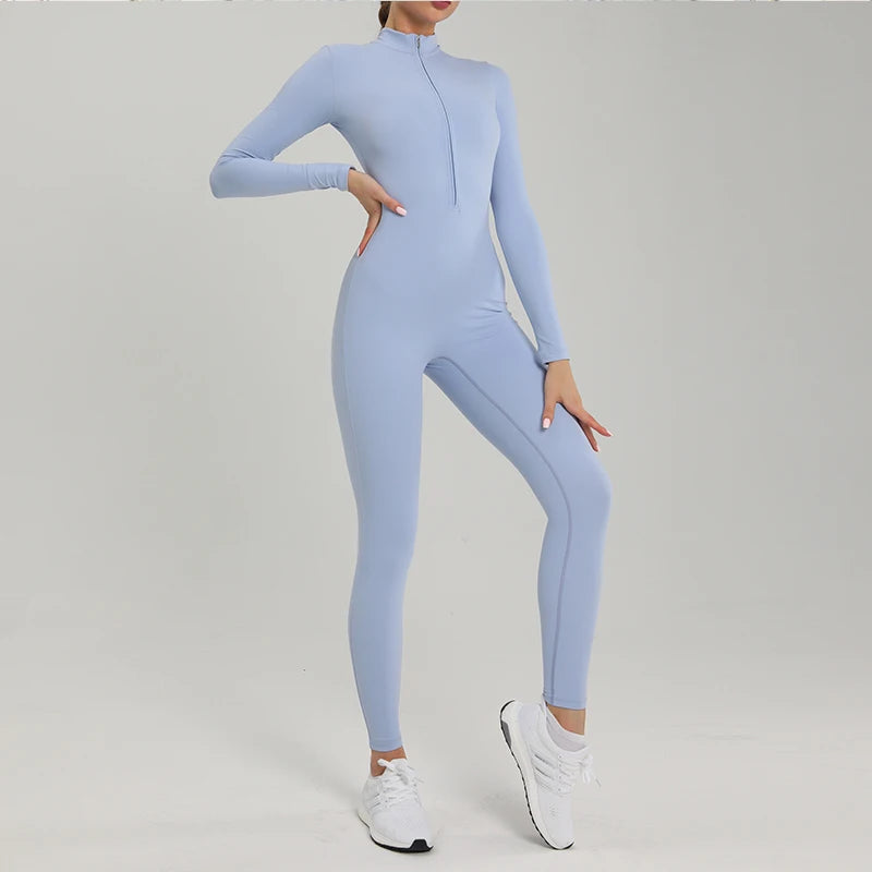 Women's Fitness Short Jumpsuits Long Sleeve Training Overalls One-Piece Sporty Suits Workout Romper Gym Clothing Woman Tracksuit