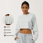 Women Long Sleeve Fitness Crop Top Soft Soild Color Workout T-Shirt Loose Running Yoga Shirt