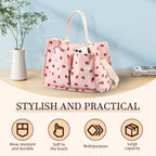 Tote Bag Cute Strawberry Patched Purse for Women Fabric Large Capacity Tote Purse Enduring Tote Bag with Adjustable Shoulder
