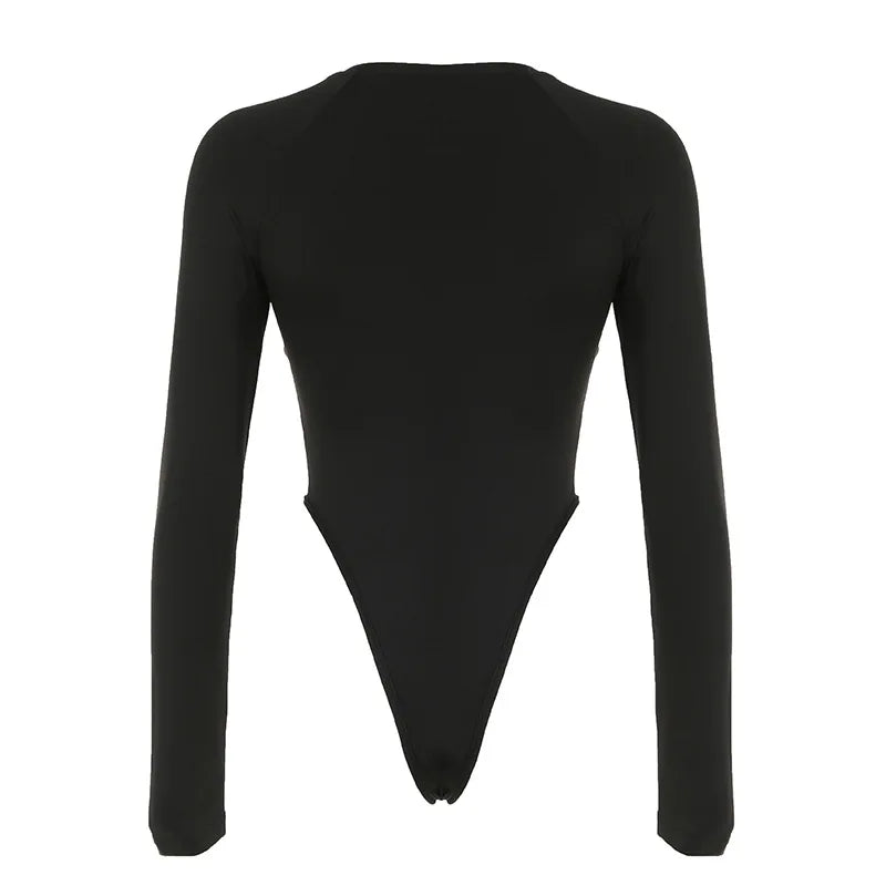 NEW Sexy Women Concise Bodysuits Basic Cut-out Solid Rompers O-neck Long Sleeve Overall All-match Casual Bodysuits Autumn Outfit