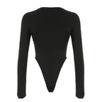 NEW Sexy Women Concise Bodysuits Basic Cut-out Solid Rompers O-neck Long Sleeve Overall All-match Casual Bodysuits Autumn Outfit