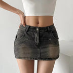 Skirts for Women Sexy Slim Solid Colour Pockets Spliced 2024 Summer Casual Femme High Waist Wrap Hip Mini Short Denim Skirt