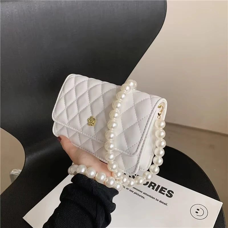 Ladies Luxury Handbags Girls Fashion Pearl Hand Bags Women Purses Elegant Leather Chain Belt Bag Mini Coin Crossbody Bag