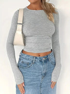 Womens Long Sleeve Shirts Basic Spring Crop Tops Fall Fashion Layering Slim Fitted Y2k Tops