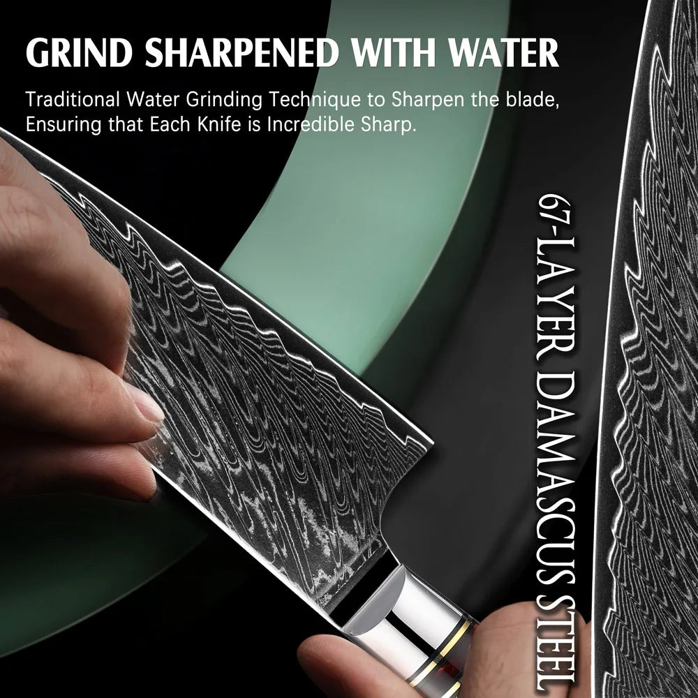 Kitchen Knives-Set Damascus Steel Chef Knife Cleaver Paring Utility Bread Knife Cooking Tool Blue Resin Handle 1-10 Pcs/Set