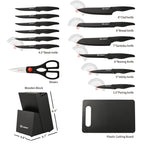 16 Pieces Carbon Steel Kitchen Knife Block Set with Cutting Board, Inner Sharpener, and 6 Steak Knives, Dishwasher Safe